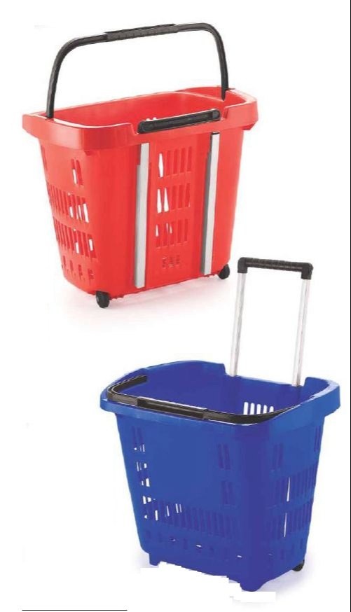 Red and Blue Megafab Plastic Shopping Basket, Load Capacity: 31 L