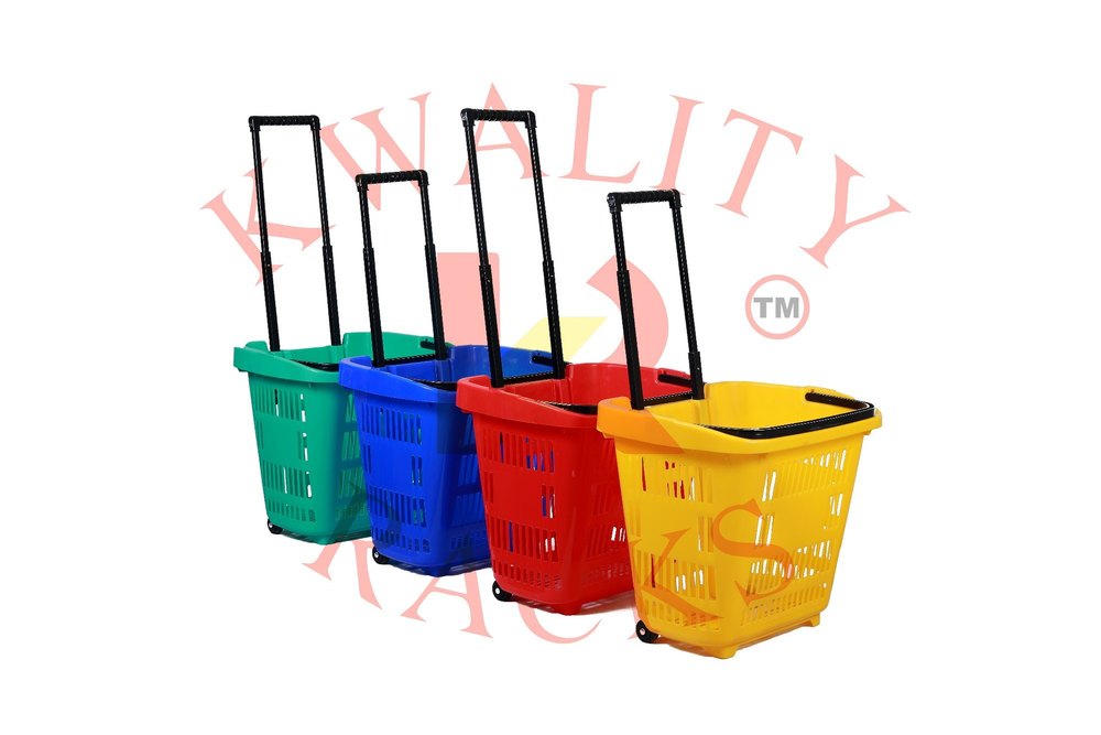 Kwality Racks Drum Trolley Shopping Wheel Basket, For Supermarket