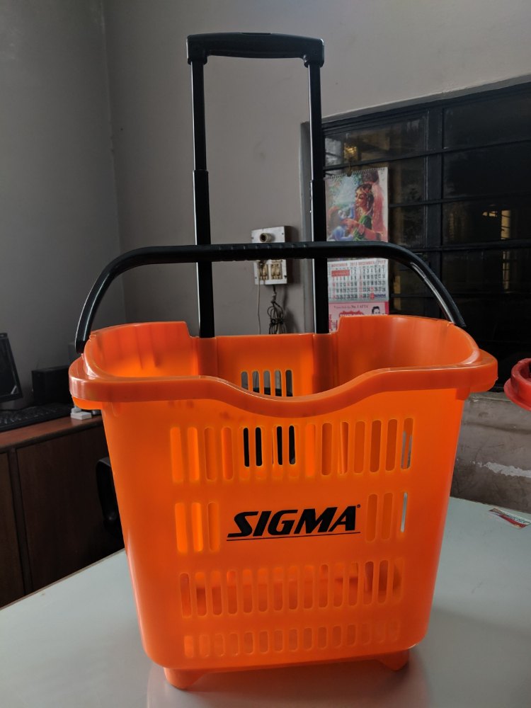 Sigma Orange 2 Wheels Plastic Shopping Basket Trolley, Load Capacity: 0-50 kg