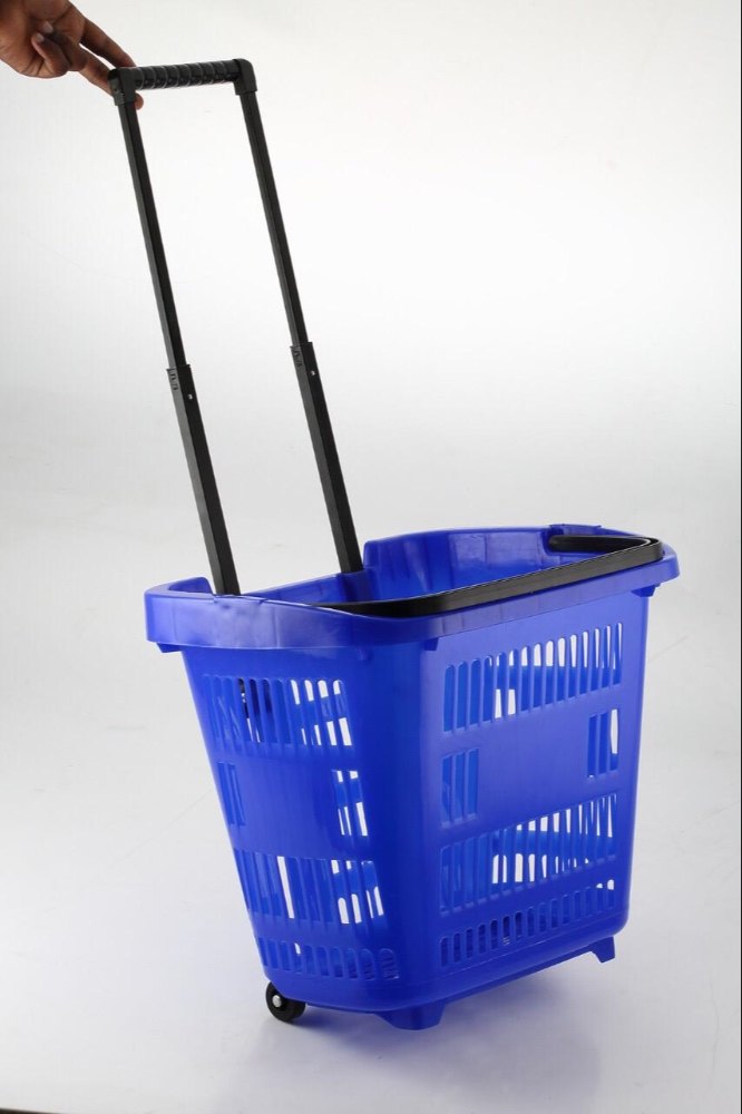 Omega Plastic Trolley Shopping Basket with Steel Collapsible Handle