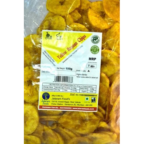 Jalaram Foods Yellow Banana Chips, Pack Size: 150g