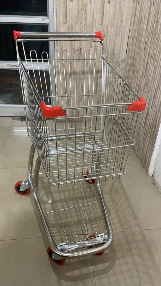 Four-Wheel Metal Shopping Cart, For Supermarket, Load Capacity: 50 kg