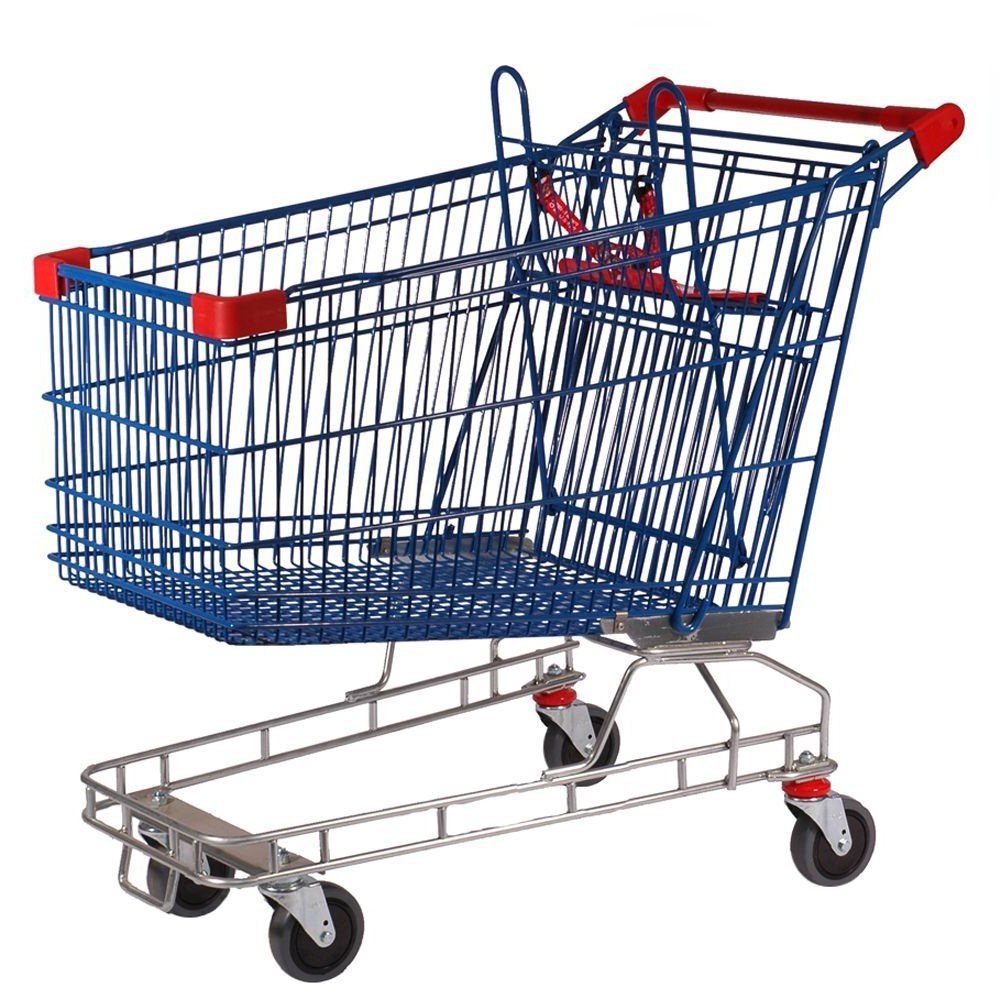 Four-Wheel Blue Mild Steel Shopping Trolley, Load Capacity: 200kg
