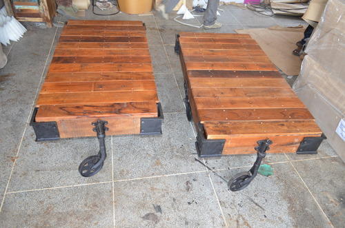 Wood Brown Industrial Cart Coffee Table