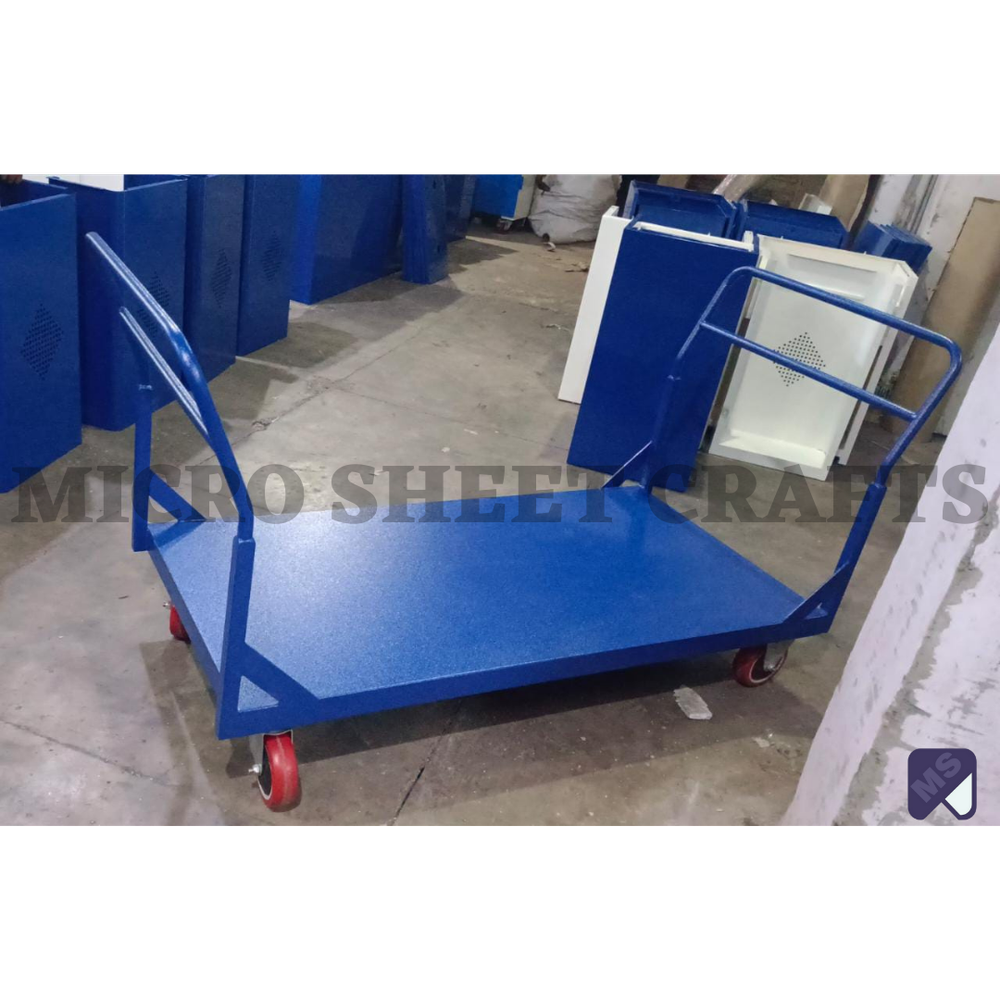 Blue Mild Steel Material Handling Trolley, For Carry Heavy Load, Trolley Size: Cutomized