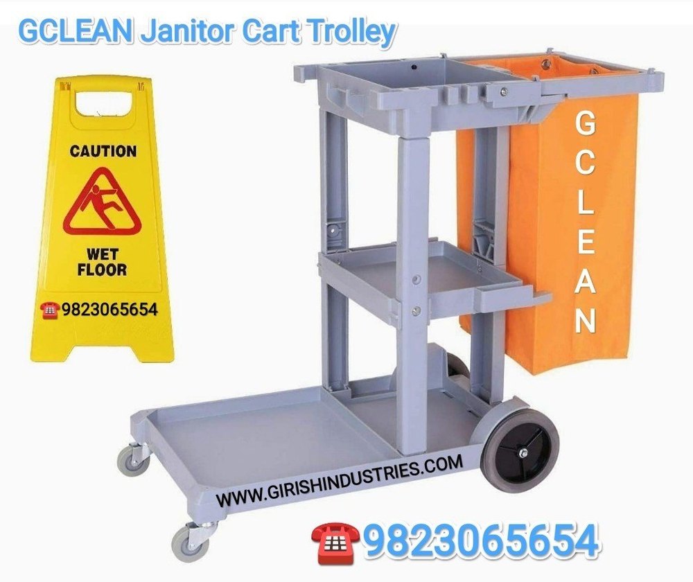 Janitor Cart Wringer Trolley With Free 1 Caution Cleaning In Progress Sign Board
