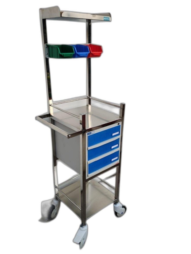SS 304 Mini Crash Cart Trolley With 4 Wheel