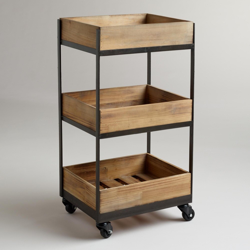 3-Shelf Wooden Gavin Rolling Cart