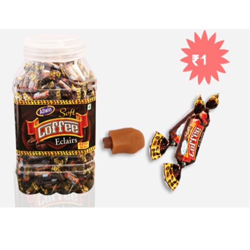 Allwin Coffee Eclairs Candy, Packaging Type: Plastic Jar, Packaging Size: 200 Piece(extra 10 Piece)