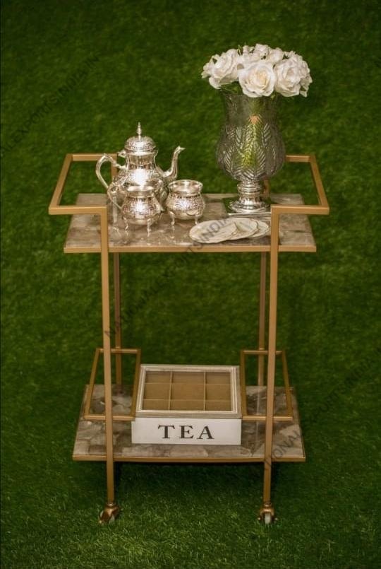 Iron Bar Cart With Marble Top