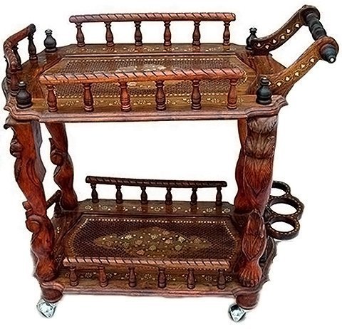Shilpi Wooden Carved Service Trolley