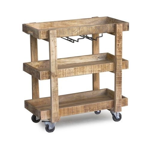 Industrial Furniutre Natural Wooden Serving Trolley