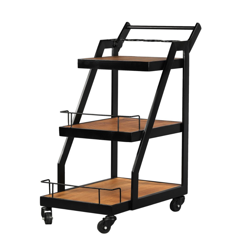 AbodeStyle Brown And Black Wooden Bar Service Trolley