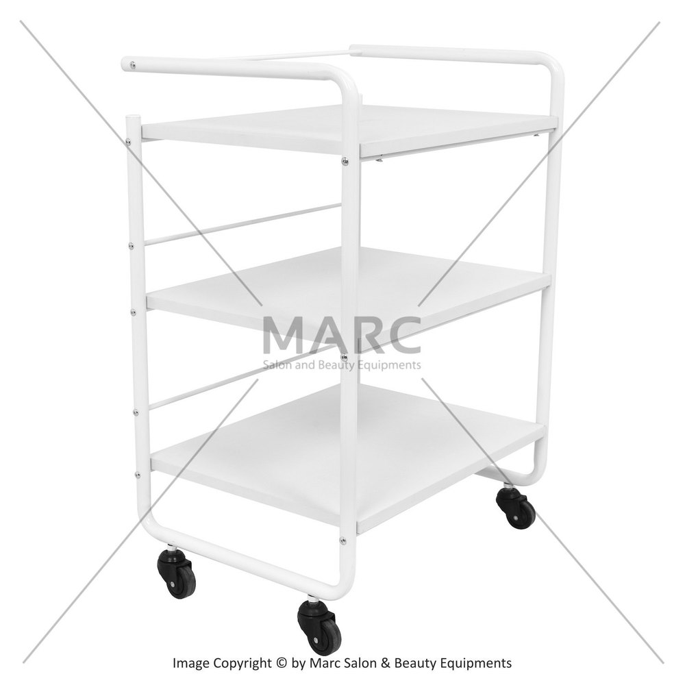 Wooden, Steel White 3 Shelf Wooden Trolley