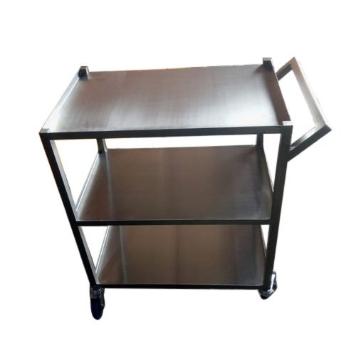 Silver Four-Wheel Stainless Steel Flat Handle Utility Cart for Restaurant