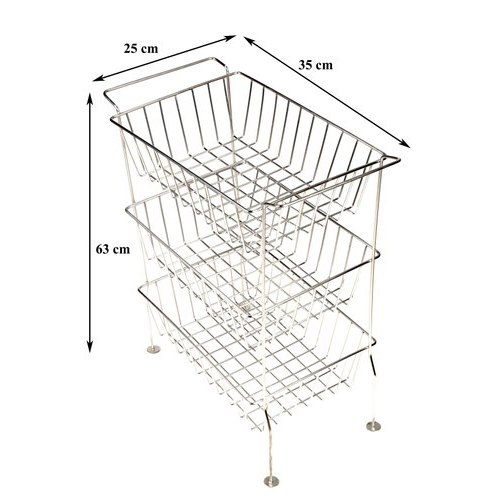 SS 202 53 cm Stainless Steel Fruit Rack Vegetable Trolley and stand, Shape: Rectangle, Size: 35x25x53 Inch