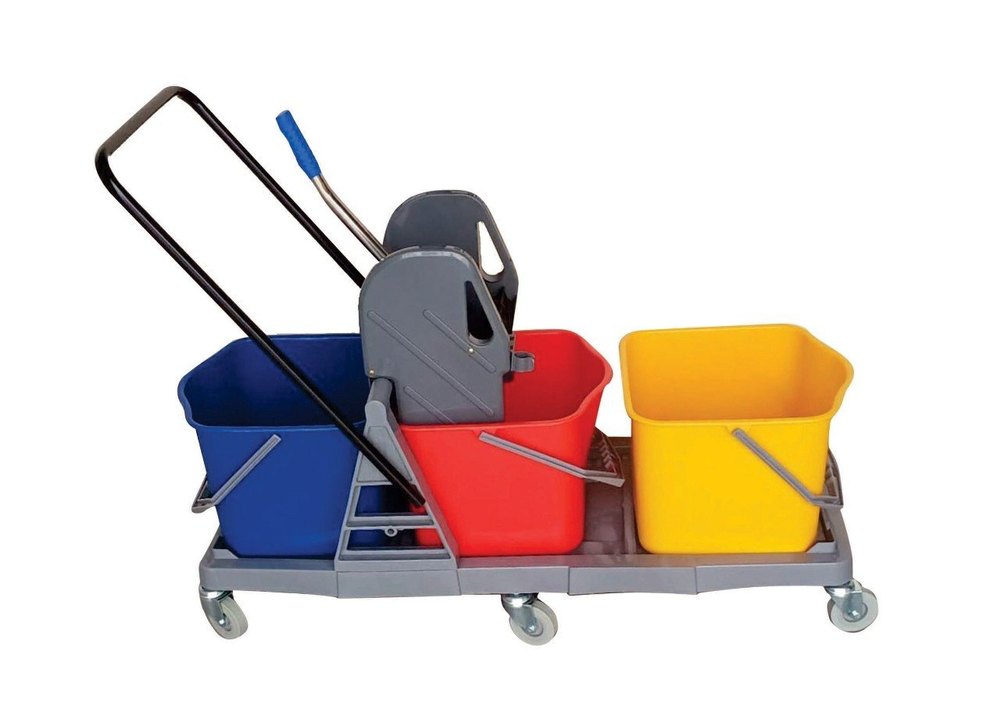 Impressive9 Plastic Triple Bucket Mop Wringer Trolley 60Ltr, For Hospitals, Bucket Capacity: 50 Ltr