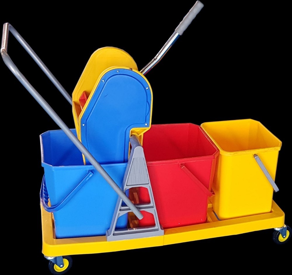 Red yellow blue Triple Bucket Mop Wringer Trolley, Model: Hs809, Capacity: 48L