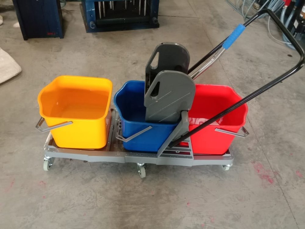 Plastic Triple Bucket Mopping Trolley