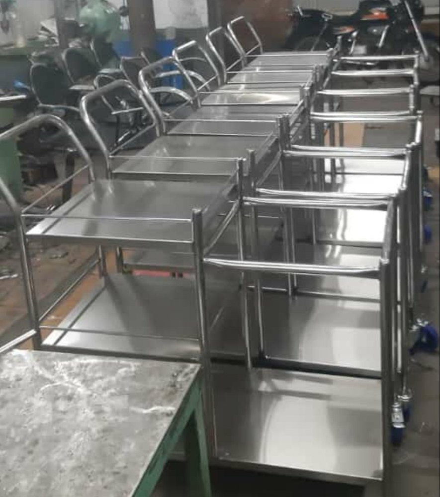 Silver Steel Lenin Trolley 2 Shelves With Lenin Bag, Size: 18\'\' W X 28\'\' L X 34\'\'\' H