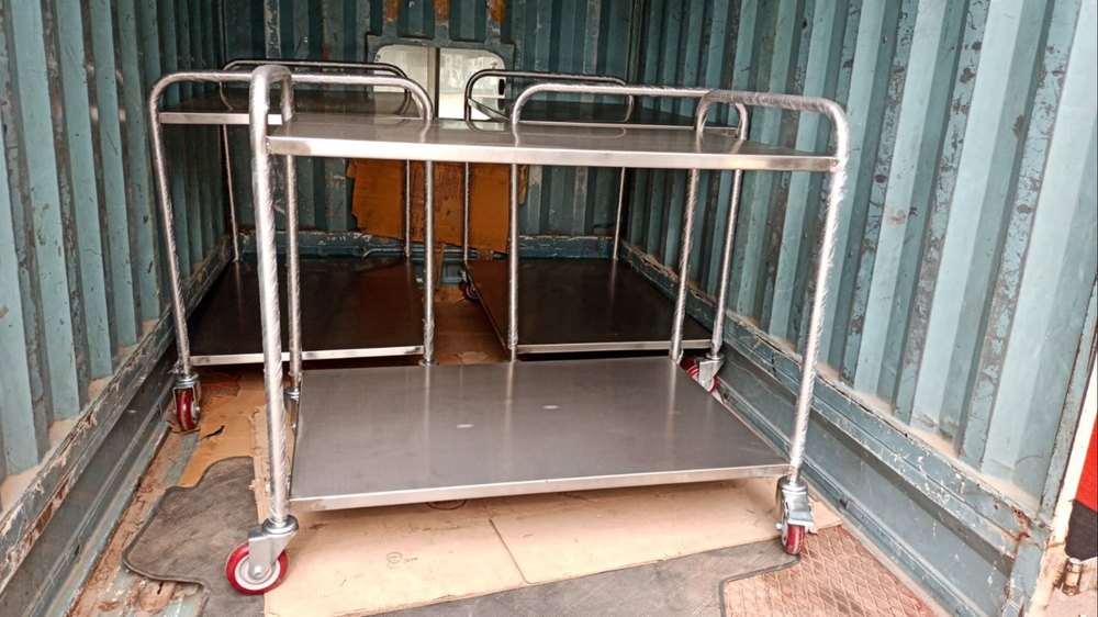 INDIA SS 304 Grade Steel 2 Shelves Trolley 960 L X 615 W X 1000 Height, For Hotel