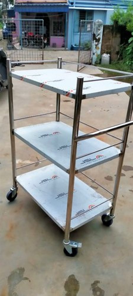 UR BIOCOCTION Stainless Steel Three Shelves Service Trolley, For Hospital