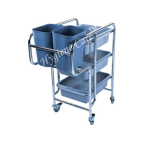 SS, Plastic Silver, Blue Cleaning Trolley, For Hotels