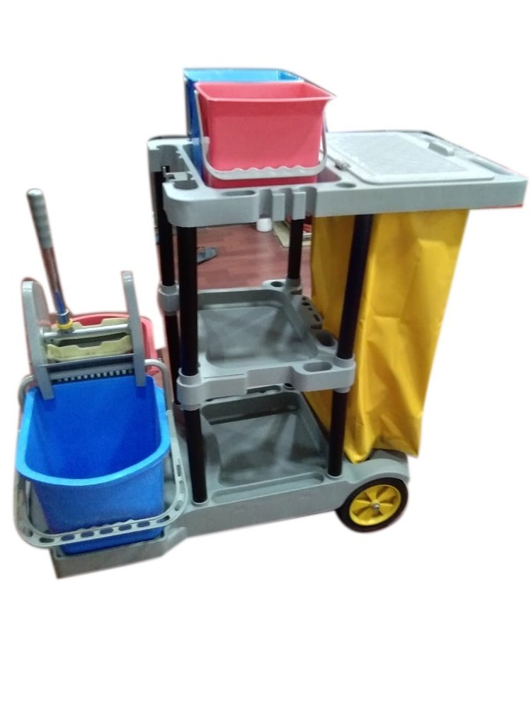 Plastic, Mild Steel Multi Function Janitorial Cart, For Hospitals, Bucket Capacity: 46 L