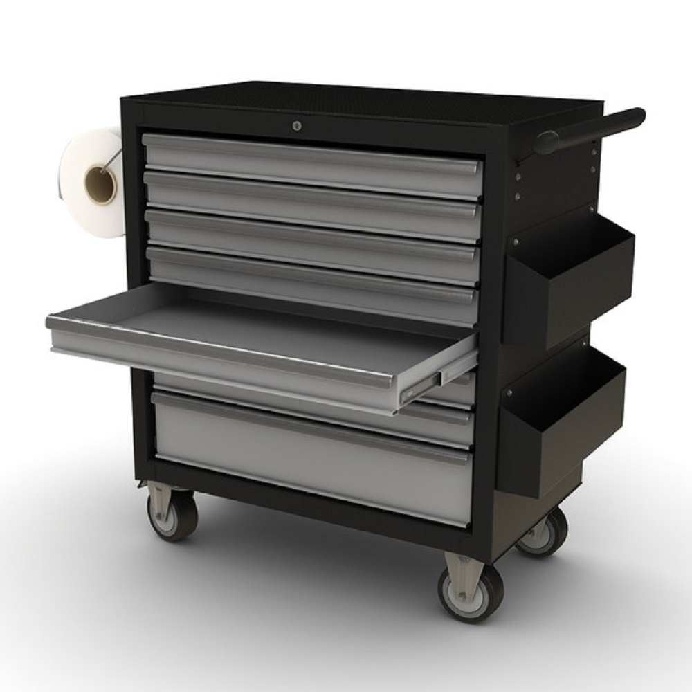 Black Mild Steel 3D Industrial Tool Roller Cabinate Trolley