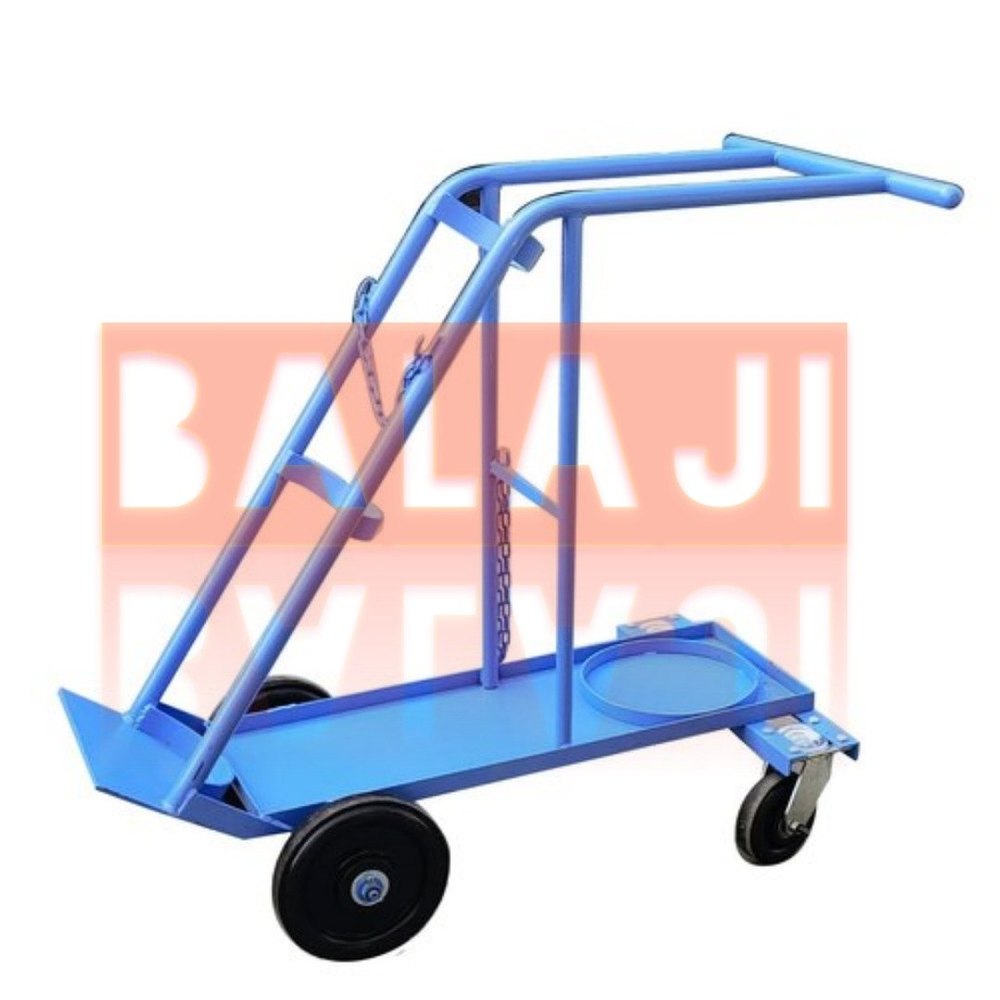 Balaji Mild Steel MS Double Gas Cylinder Trolley, For Industrial, Load Capacity: One Oxygen and One LPG