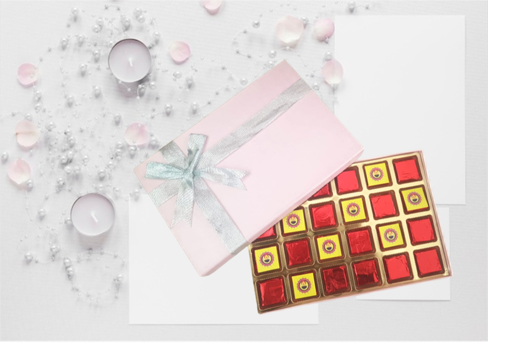 24 Pcs Of Dark Chocolates In Baby Pink Chocolate Box With Ribbon Design