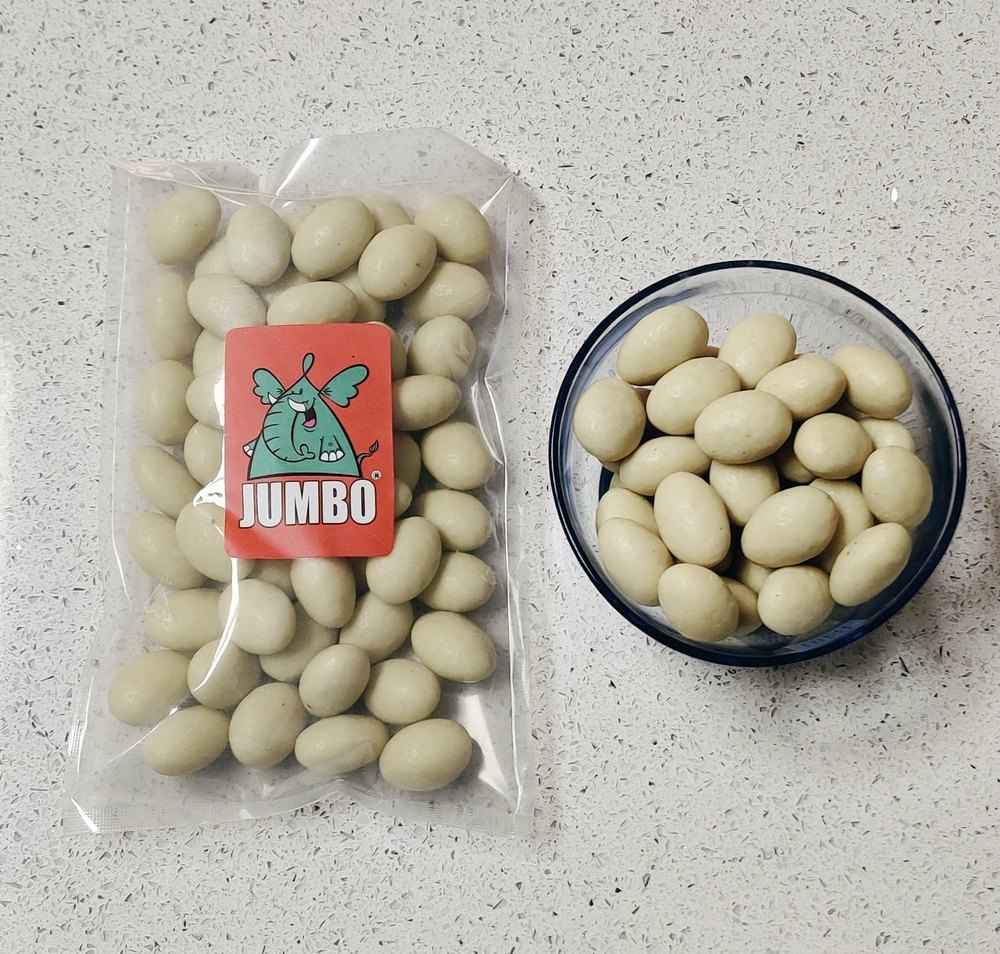 Jumbo White Milk Choco Nutty, White Chocolate Covered Roasted Almonds, 250gms Pouch