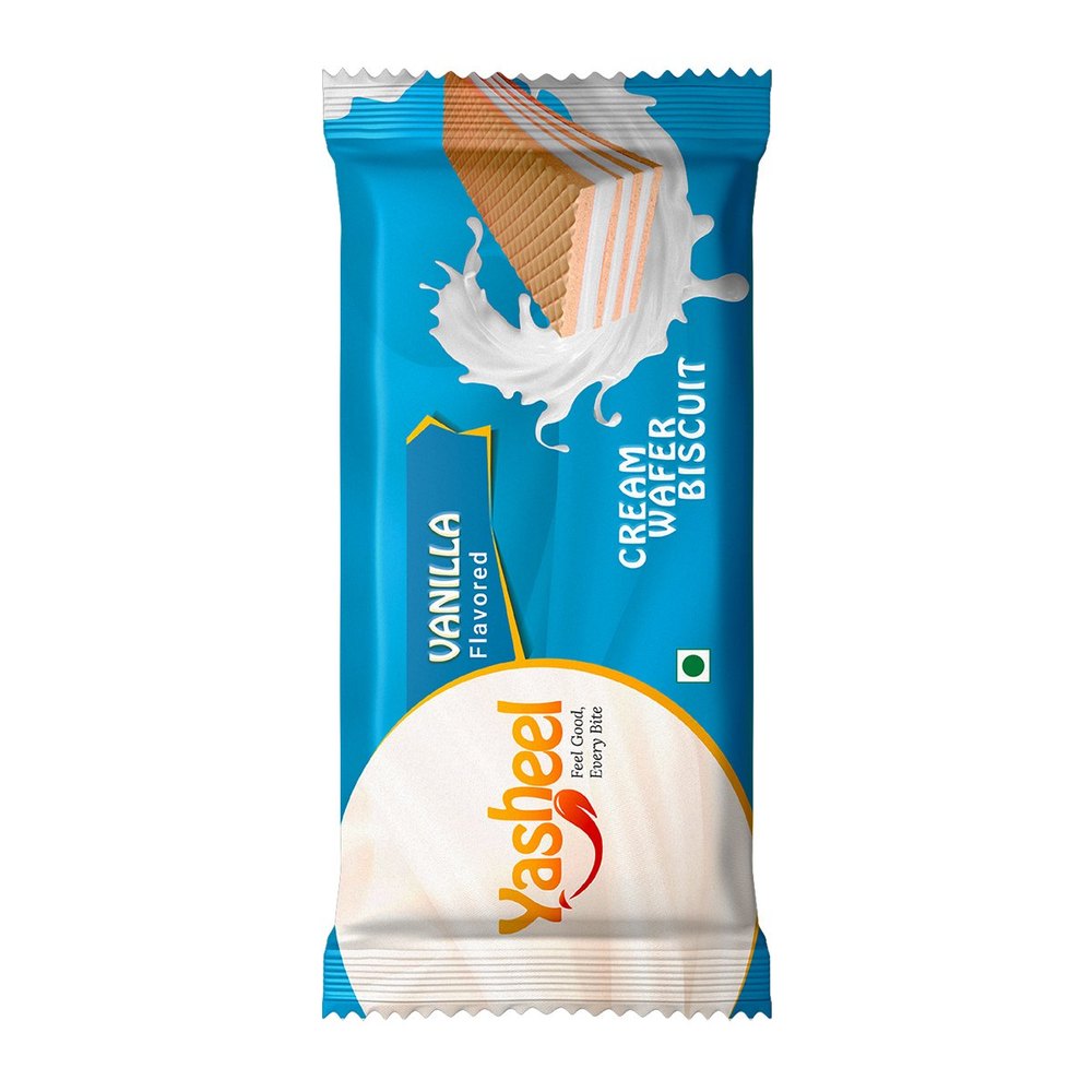 Yasheel Rectangular 30 Gram Vanilla Cream Wafer Biscuit, Packaging Type: Packet