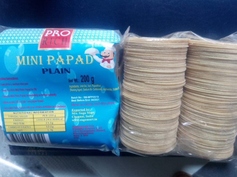 Pro Rich Mini Plain Papad, Size: 4 cm