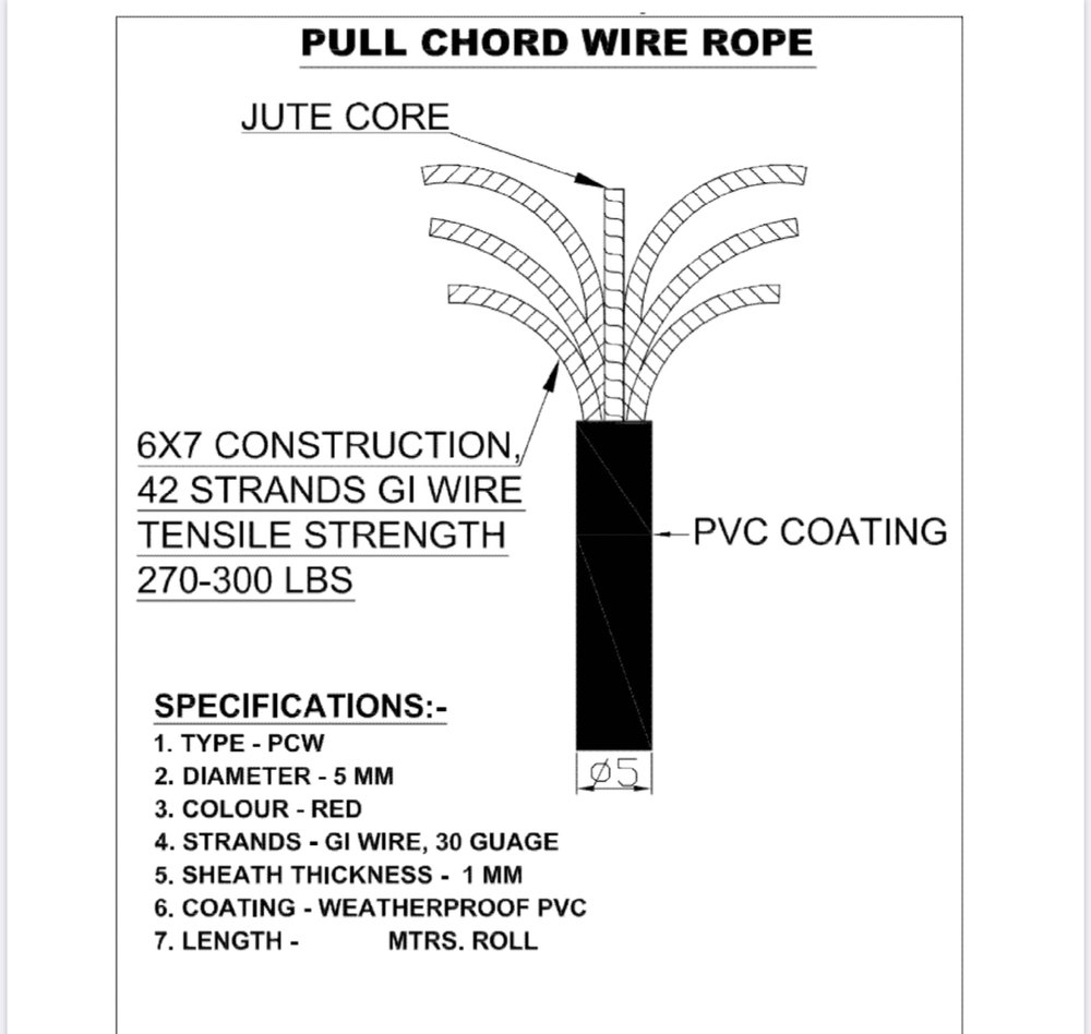 PVC Coated Pull Cord Wire Rope, Diameter: 1-10 mm