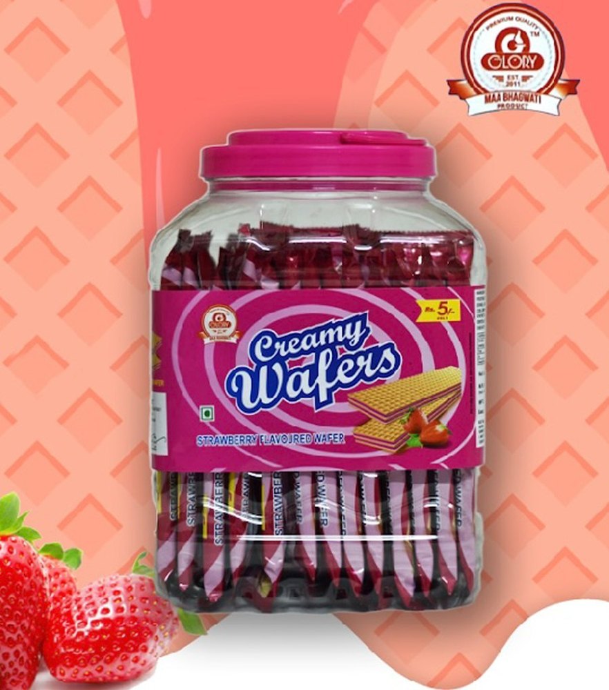 Wfer Strawberry Flavour Creamy Wafers Mrp 150, Packaging Type: Plastic Jar