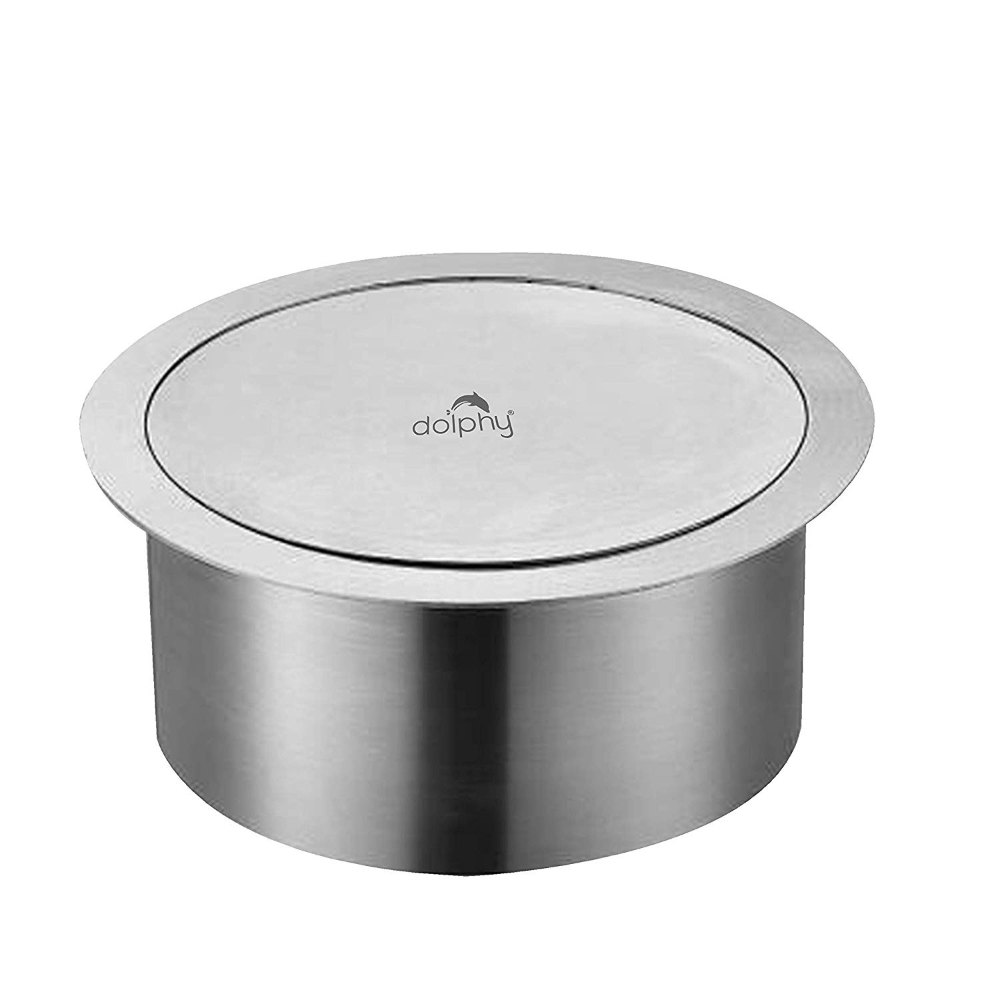 Silver Flap Swing Bin - 304 Stainless Steel Counter Top Circular Waste Chute