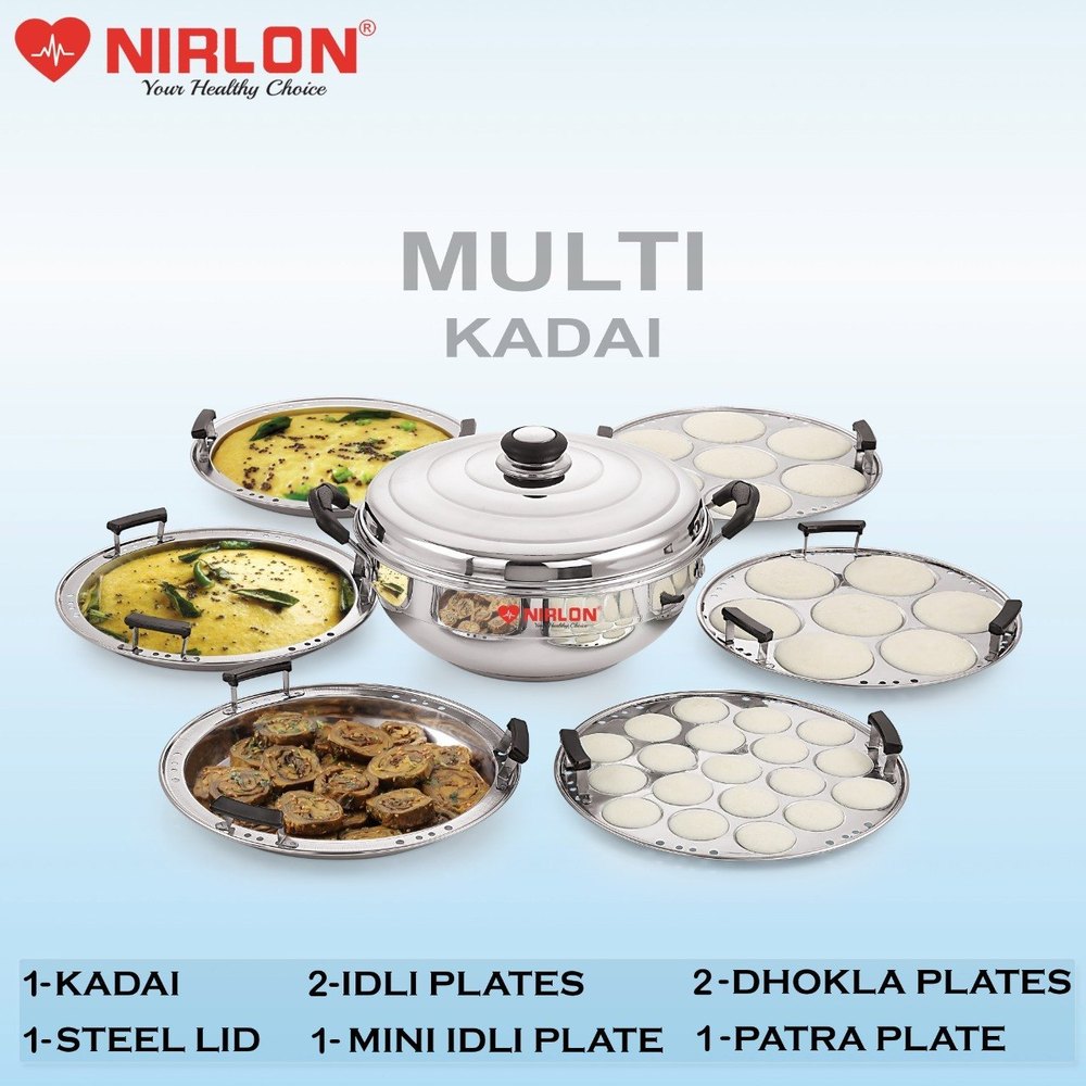 Silver Stainless Steel NIRLON MULTI KADAI 8PCS, For Home, Size: 28CMS