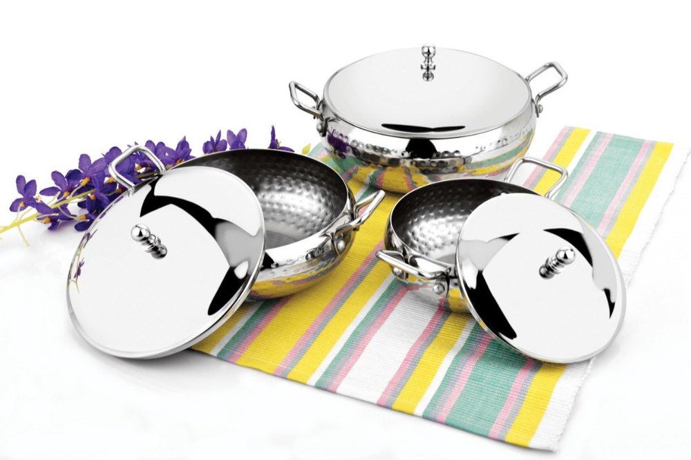 Helitac Mirror Finish SS Hammered 6 Pc Handi Set, For Serve \'n\' Store