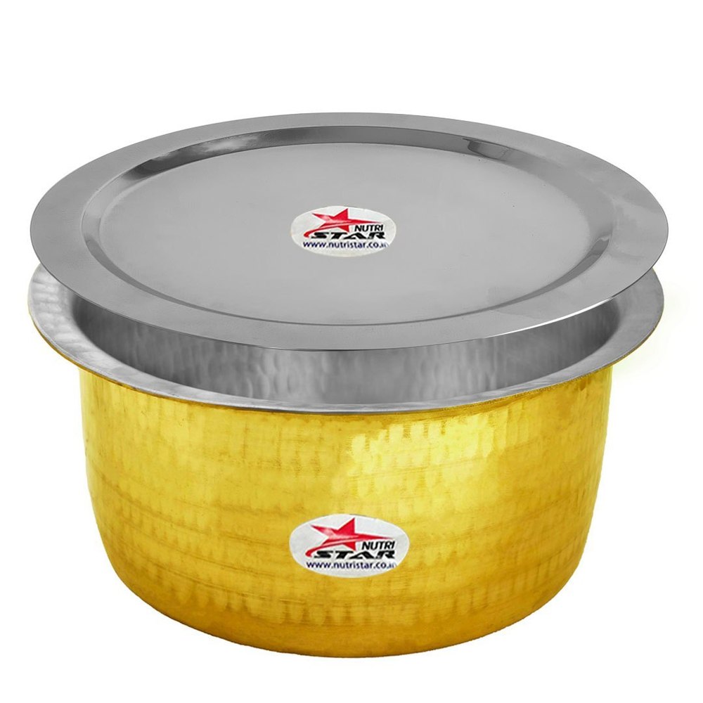 Brass Bagona, Cooking Utensil, Hammered Khalai Tin Coating Cookware Tope With Lid