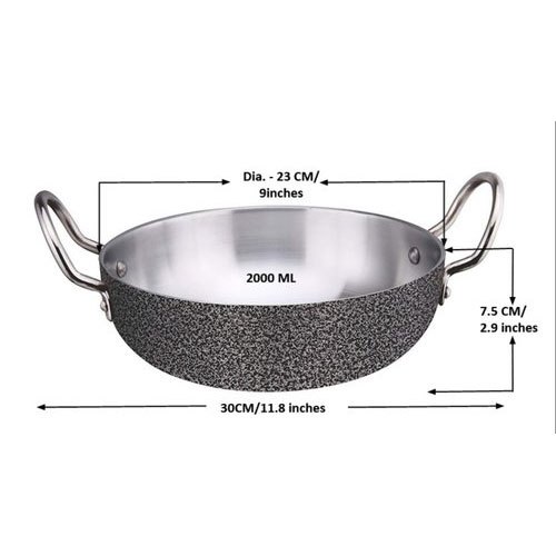 Looks Good Round 2000 Ml Aluminium Kadai, For Cooking, Size: 2.9x11.8 Inch