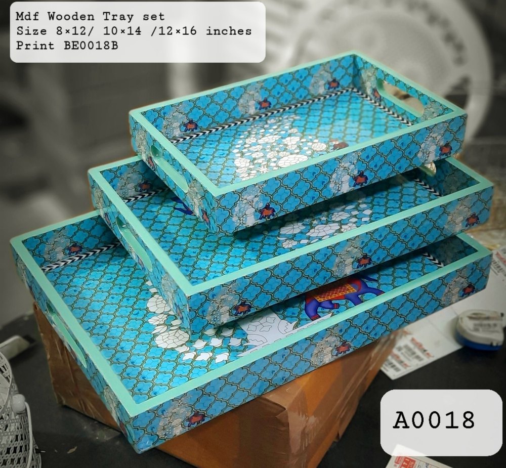 Maaz MDF wood Enamel Serving Tray Set, Shape: Rectangle, Size: 8x12 10x14 12x16