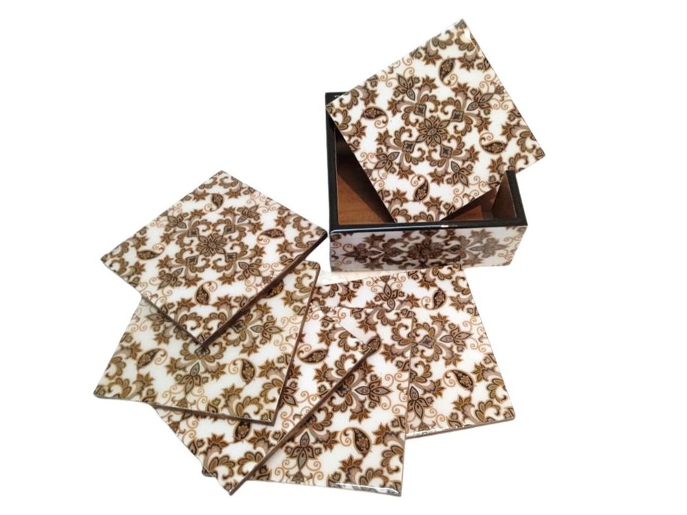 Multicolor Printed MDF Coaster Set, Size: 4x4