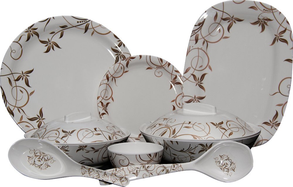 Q\'\'Bon Imperial Sweet Jasmine Dinner Set, 40-Pieces, White/Brown
