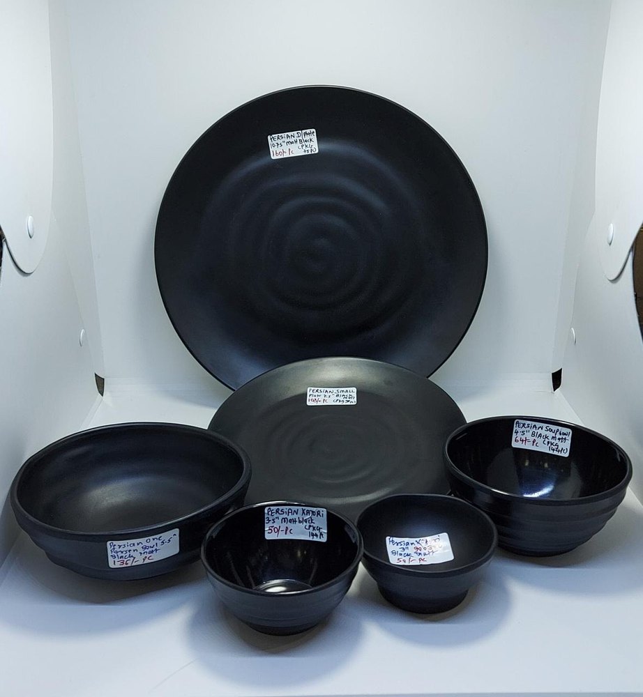 Black and White Round Melamine Hotelware