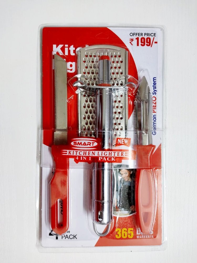 Matte And Chrome Red And Silver Kitchen Tool Set
