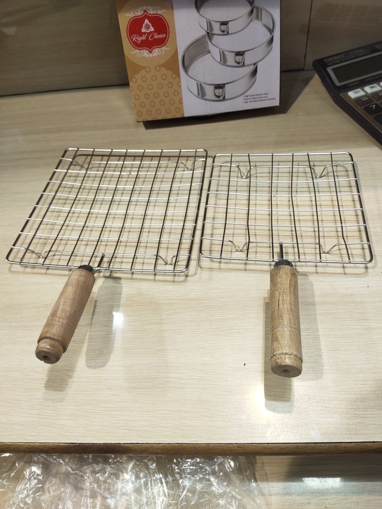 Right choice Silver Wooden steel roaster. Papad jali