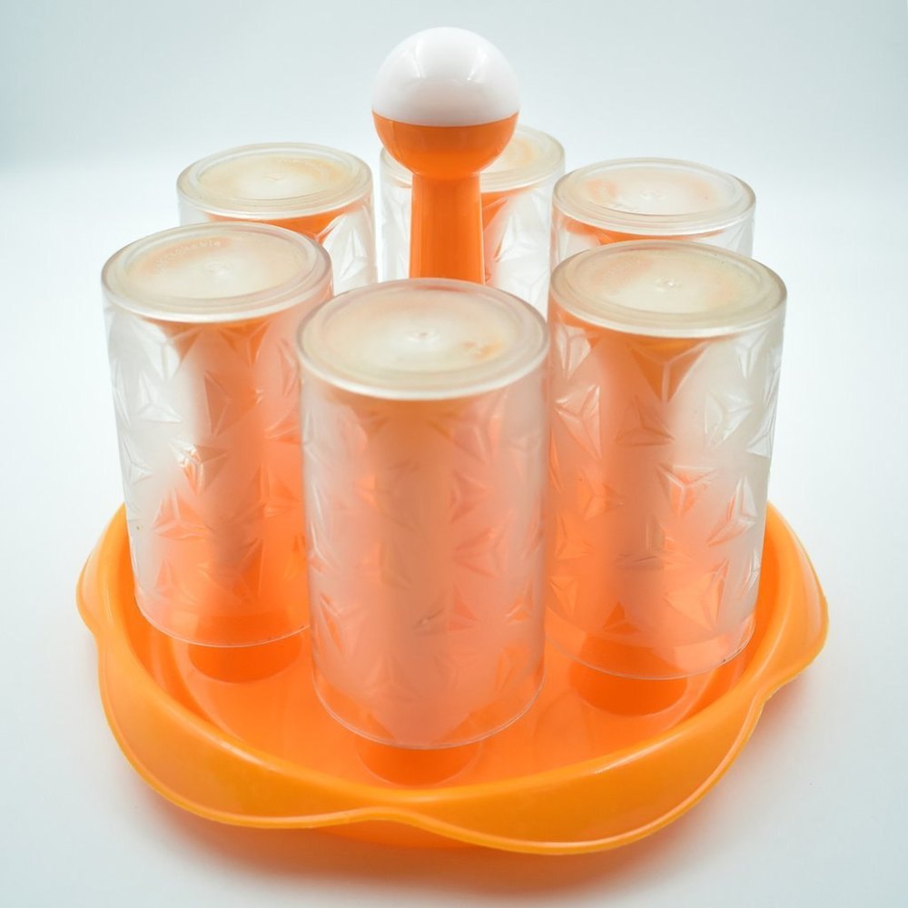 Orange Kitchen Glass Stand Plastic For 6 Glass Holder, Round