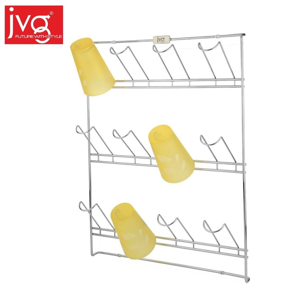 Silver Stainless Steel JVG Wall Mounting Glass Holder, For Home