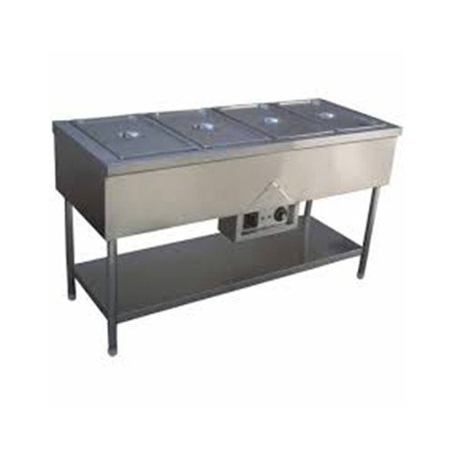 Stainless Steel Rectangular Bain Marie with 4 Counter with Under Shelf, For Commercial, Restaurant